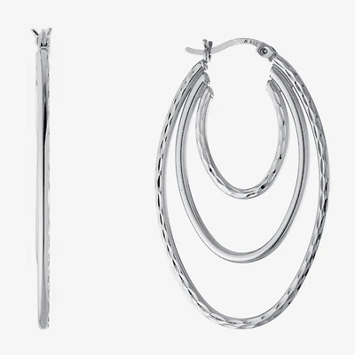Diamond Cut Womens Sterling Silver 40.6mm Hoop Earrings