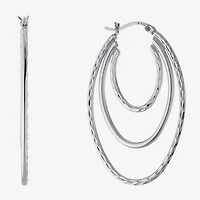 Diamond Cut Womens Sterling Silver 40.6mm Hoop Earrings