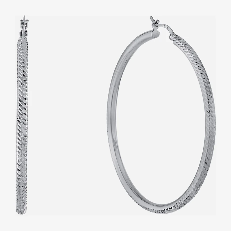 Diamond Cut Womens Sterling Silver 57mm Hoop Earrings