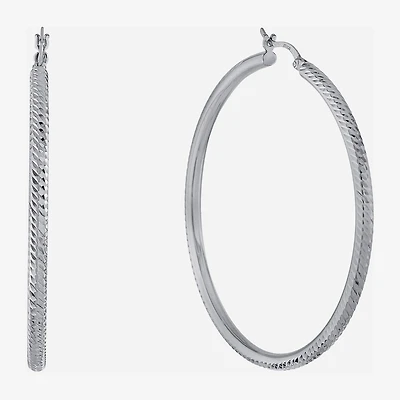 Diamond Cut Womens Sterling Silver 57mm Hoop Earrings