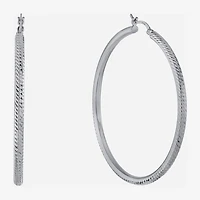 Diamond Cut Womens Sterling Silver 57mm Hoop Earrings