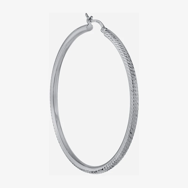 Diamond Cut Womens Sterling Silver 57mm Hoop Earrings