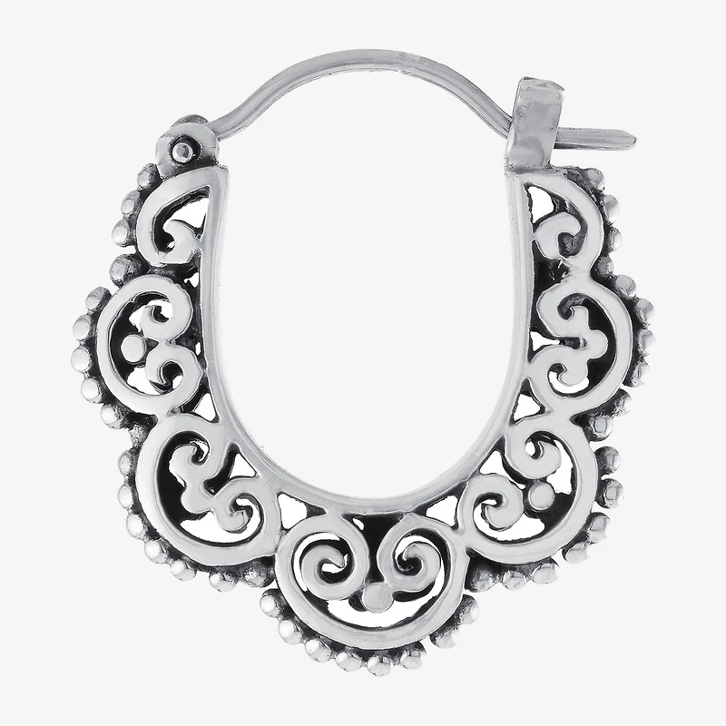 Bali Inspired Womens Sterling Silver 20.8mm Hoop Earrings