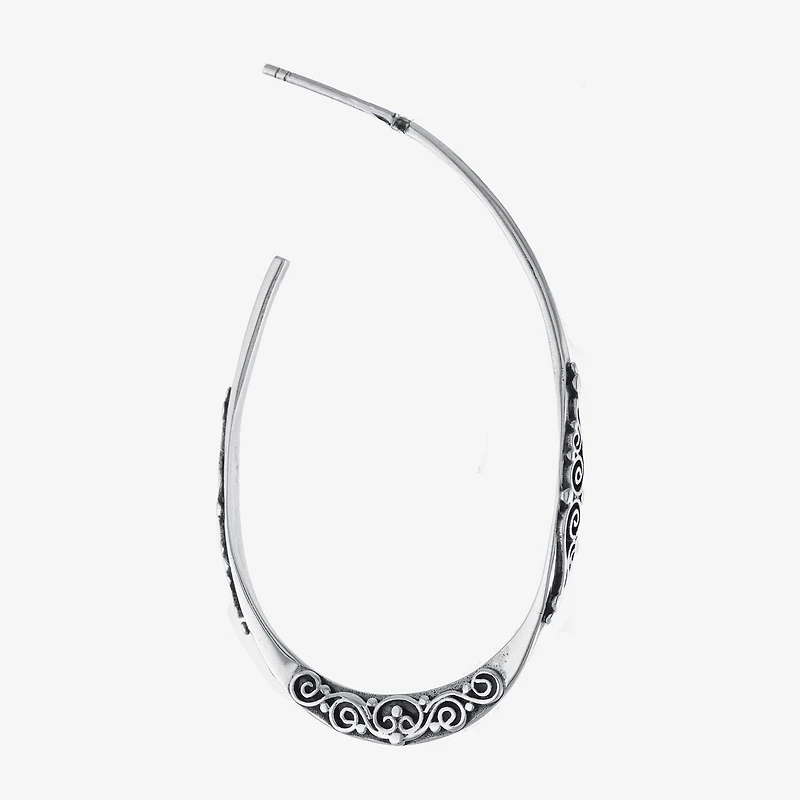 Bali Inspired Womens Sterling Silver 41.9mm Hoop Earrings