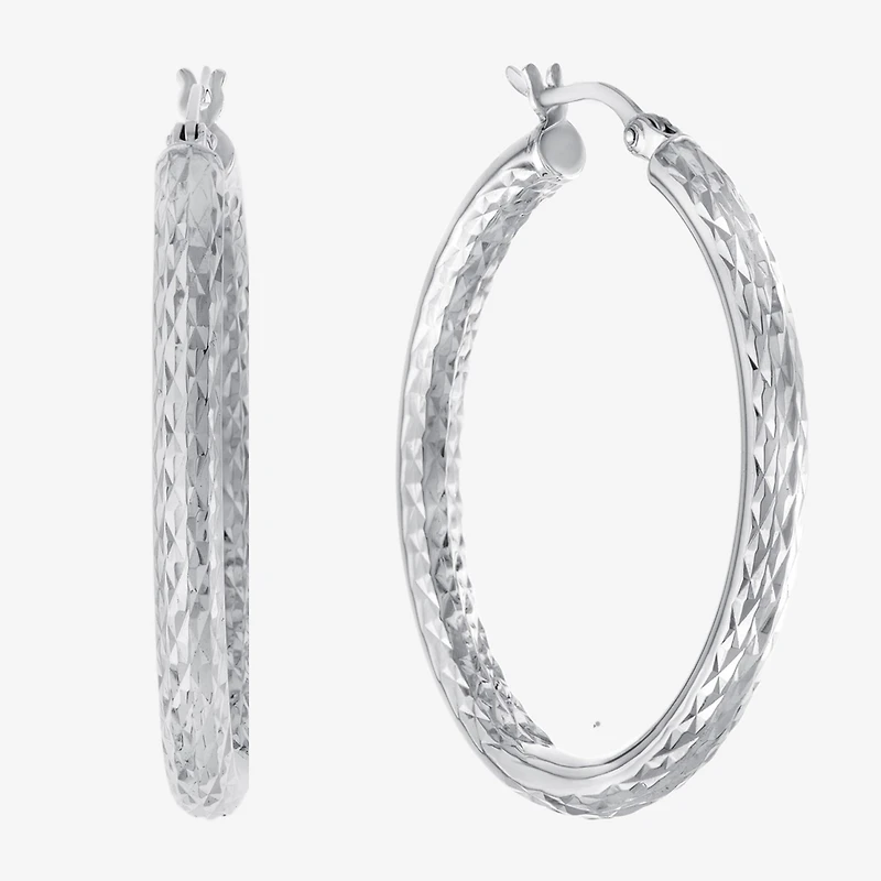 Womens Sterling Silver 37.8mm Hoop Earrings