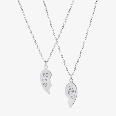 2 Piece Sterling Silver Best Friend Heart Pendant Necklace