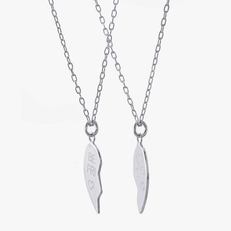2 Piece Sterling Silver Best Friend Heart Pendant Necklace