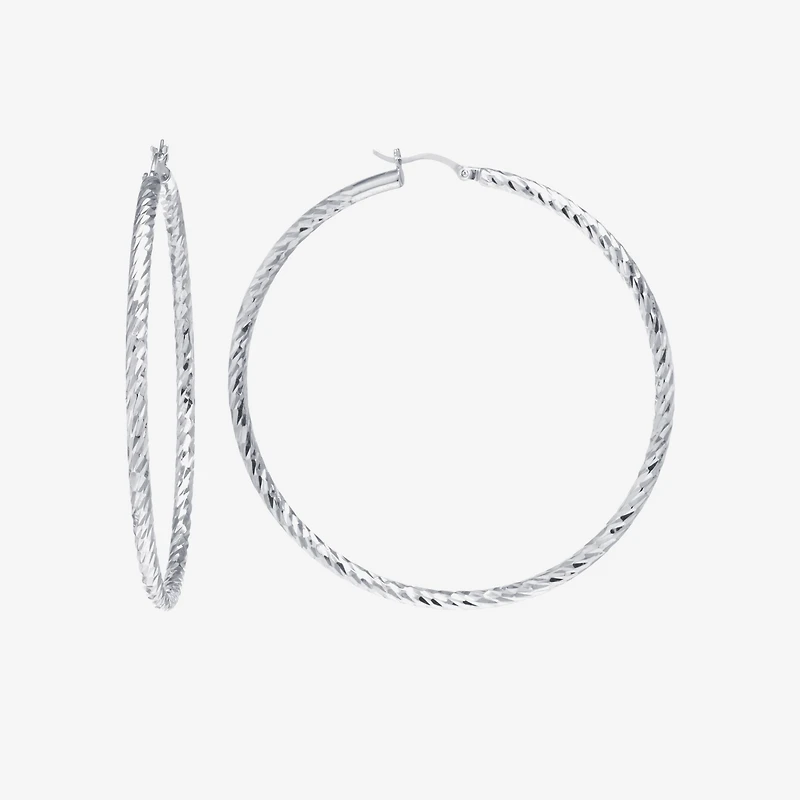 Womens Sterling Silver 50mm Hoop Earrings