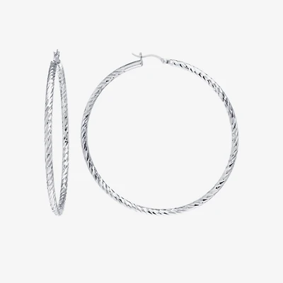 Womens Sterling Silver 50mm Hoop Earrings