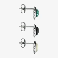 Womens Enhanced White Turquoise Sterling Silver Round 3 Pair Earring Set