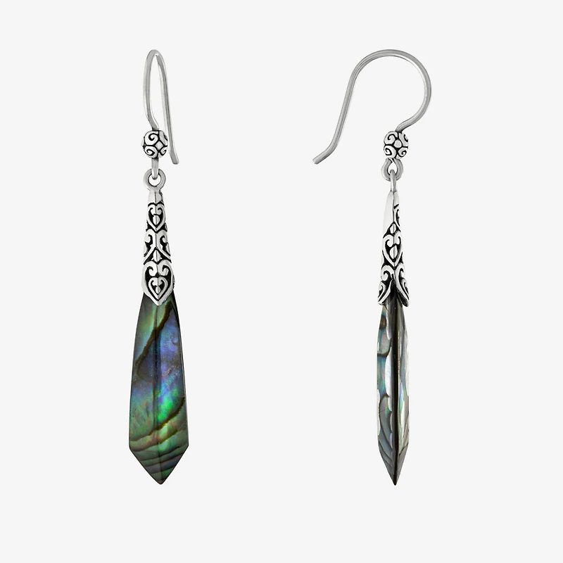 Womens Gray Abalone Sterling Silver Drop Earrings