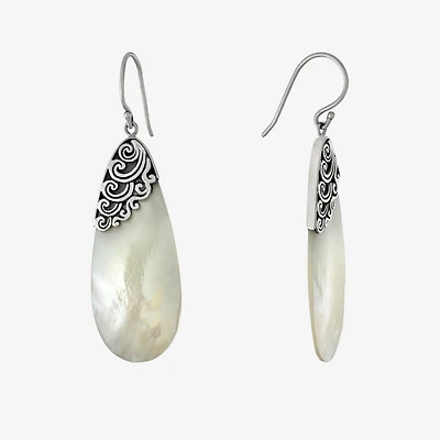 Womens White Mother Of Pearl Sterling Silver Pear Drop Earrings