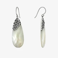 Womens White Mother Of Pearl Sterling Silver Pear Drop Earrings