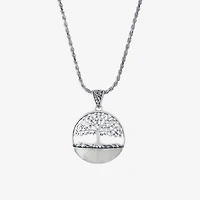 Tree Of Life Womens White Mother Of Pearl Sterling Silver Round 16 Inch Pendant Necklace
