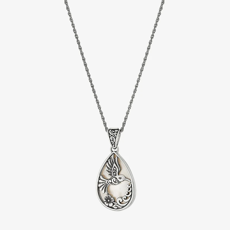 Hummingbird Womens White Mother Of Pearl Sterling Silver 16 Inch Pendant Necklace