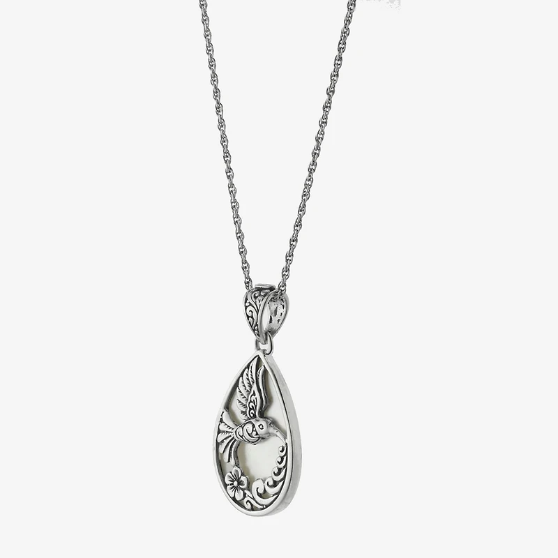 Hummingbird Womens White Mother Of Pearl Sterling Silver 16 Inch Pendant Necklace