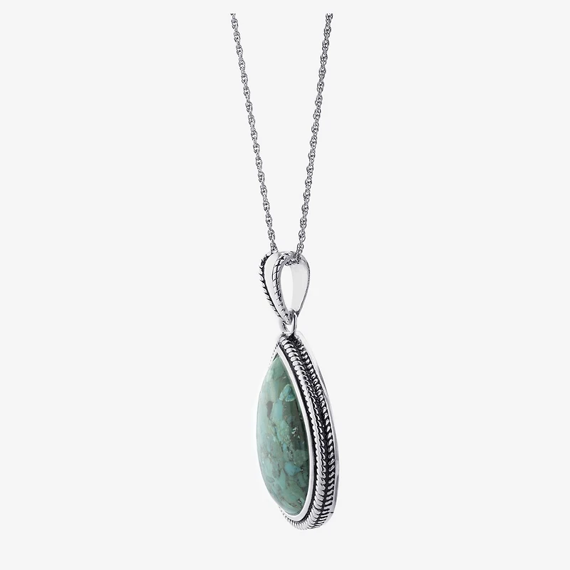 Womens Enhanced Blue Turquoise Sterling Silver 18 Inch Pendant Necklace