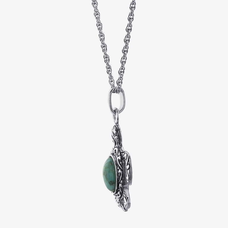 Turtle Womens Enhanced Blue Turquoise Sterling Silver 18 Inch Pendant Necklace