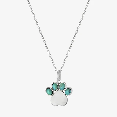 Paw Print Womens Enhanced Blue Turquoise Sterling Silver 18 Inch Pendant Necklace