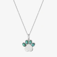 Paw Print Womens Enhanced Blue Turquoise Sterling Silver 18 Inch Pendant Necklace