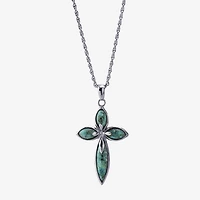 Womens Enhanced Blue Turquoise Sterling Silver Cross 18 Inch Pendant Necklace