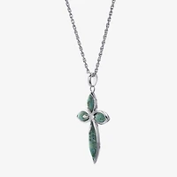 Womens Enhanced Blue Turquoise Sterling Silver Cross 18 Inch Pendant Necklace