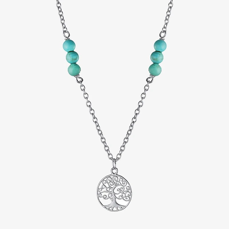 Tree Of Life Womens Enhanced Blue Turquoise Sterling Silver 16 Inch Pendant Necklace