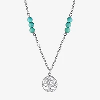 Tree Of Life Womens Enhanced Blue Turquoise Sterling Silver 16 Inch Pendant Necklace
