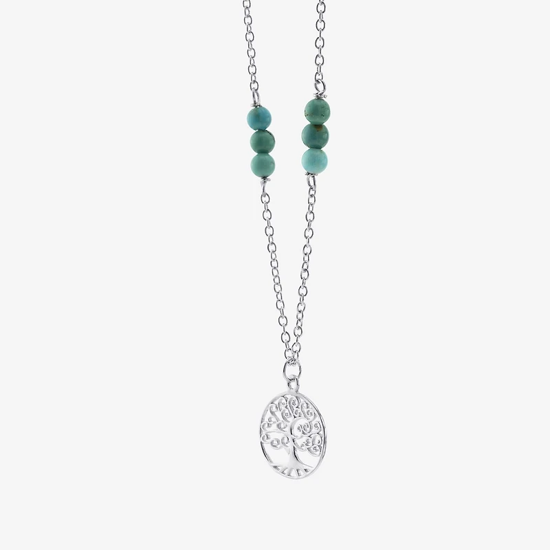 Tree Of Life Womens Enhanced Blue Turquoise Sterling Silver 16 Inch Pendant Necklace