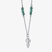Womens Enhanced Blue Turquoise Sterling Silver Cross Round 16 Inch Pendant Necklace