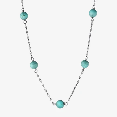 Womens Blue Turquoise Sterling Silver 16 Inch Beaded Necklace