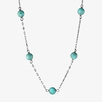 Womens Blue Turquoise Sterling Silver 16 Inch Beaded Necklace