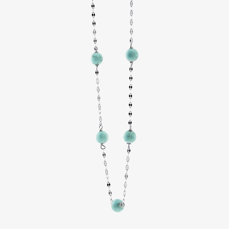 Womens Blue Turquoise Sterling Silver 16 Inch Beaded Necklace