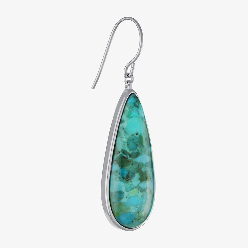 Womens Enhanced Blue Turquoise Sterling Silver Pear Drop Earrings