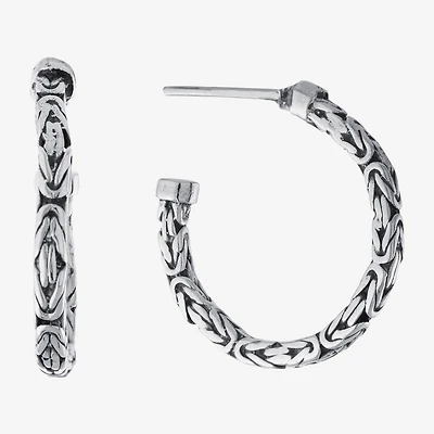 Bali Inspired Womens Sterling Silver 24.3mm Round Hoop Earrings