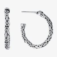 Bali Inspired Womens Sterling Silver 24.3mm Round Hoop Earrings