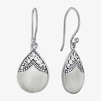 Bali Inspired Womens Genuine White Mother Of Pearl Sterling Silver Drop Earrings