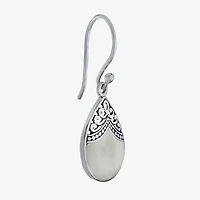 Bali Inspired Womens Genuine White Mother Of Pearl Sterling Silver Drop Earrings
