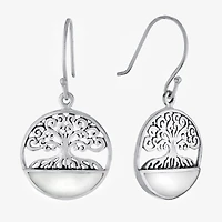 Tree Of Life Womens Genuine White Mother Of Pearl Sterling Silver Round Drop Earrings