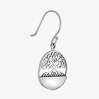 Tree Of Life Womens Genuine White Mother Of Pearl Sterling Silver Round Drop Earrings