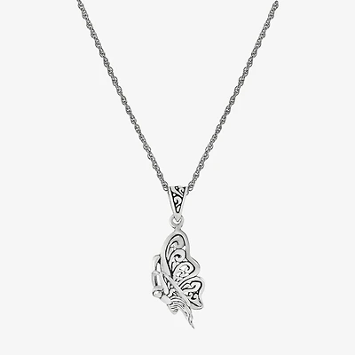 Bali Inspired Womens Sterling Silver Butterfly 16 Inch Pendant Necklace
