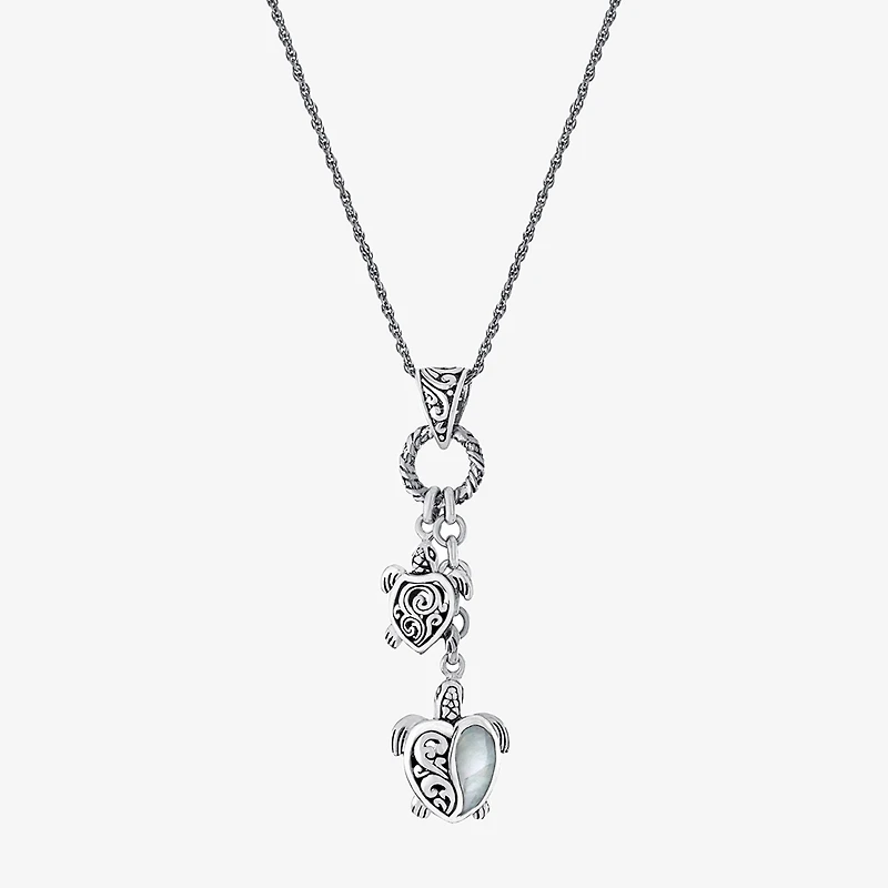 Bali Inspired Womens Genuine White Mother Of Pearl Sterling Silver 16 Inch Pendant Necklace