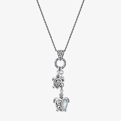 Bali Inspired Womens Genuine White Mother Of Pearl Sterling Silver 16 Inch Pendant Necklace