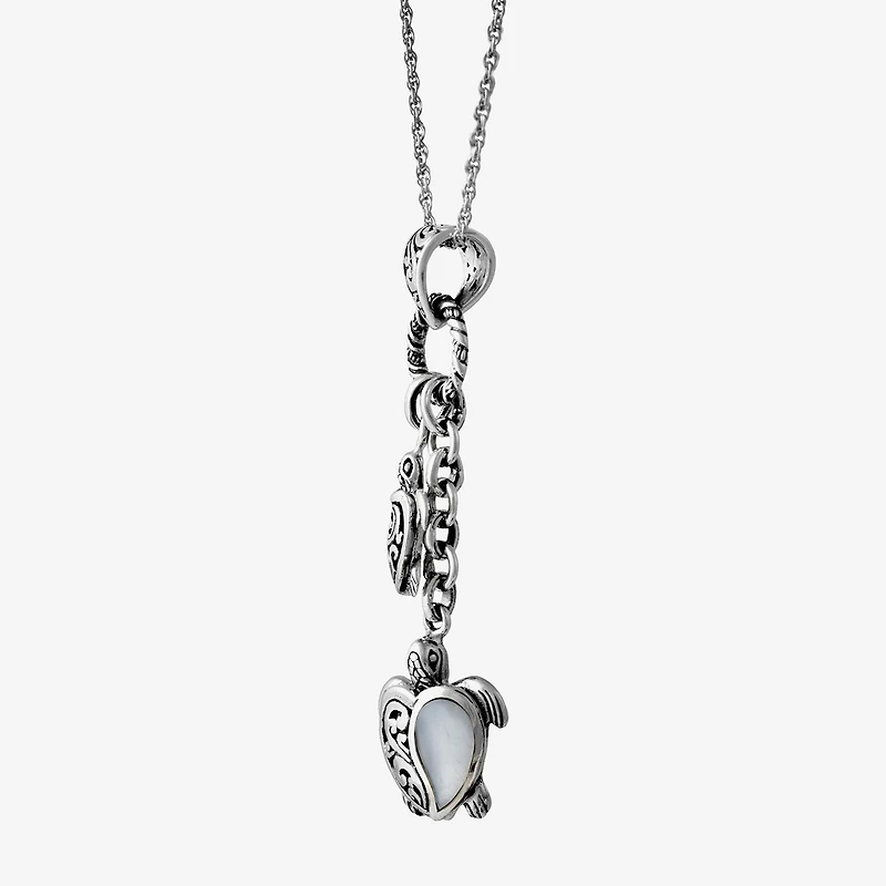 Bali Inspired Womens Genuine White Mother Of Pearl Sterling Silver 16 Inch Pendant Necklace