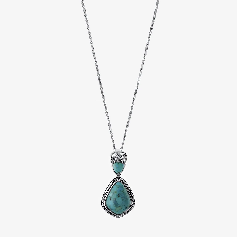 Womens Enhanced Blue Turquoise Sterling Silver 18 Inch Pendant Necklace