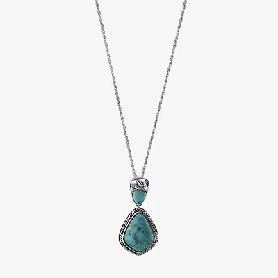 Womens Enhanced Blue Turquoise Sterling Silver 18 Inch Pendant Necklace