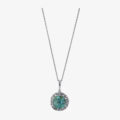 Womens Enhanced Blue Turquoise Sterling Silver Round 18 Inch Pendant Necklace