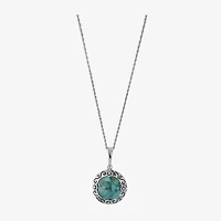 Womens Enhanced Blue Turquoise Sterling Silver Round 18 Inch Pendant Necklace