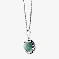 Womens Enhanced Blue Turquoise Sterling Silver Round 18 Inch Pendant Necklace