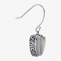 Bali Inspired Womens White Mother Of Pearl Sterling Silver Heart Drop Earrings
